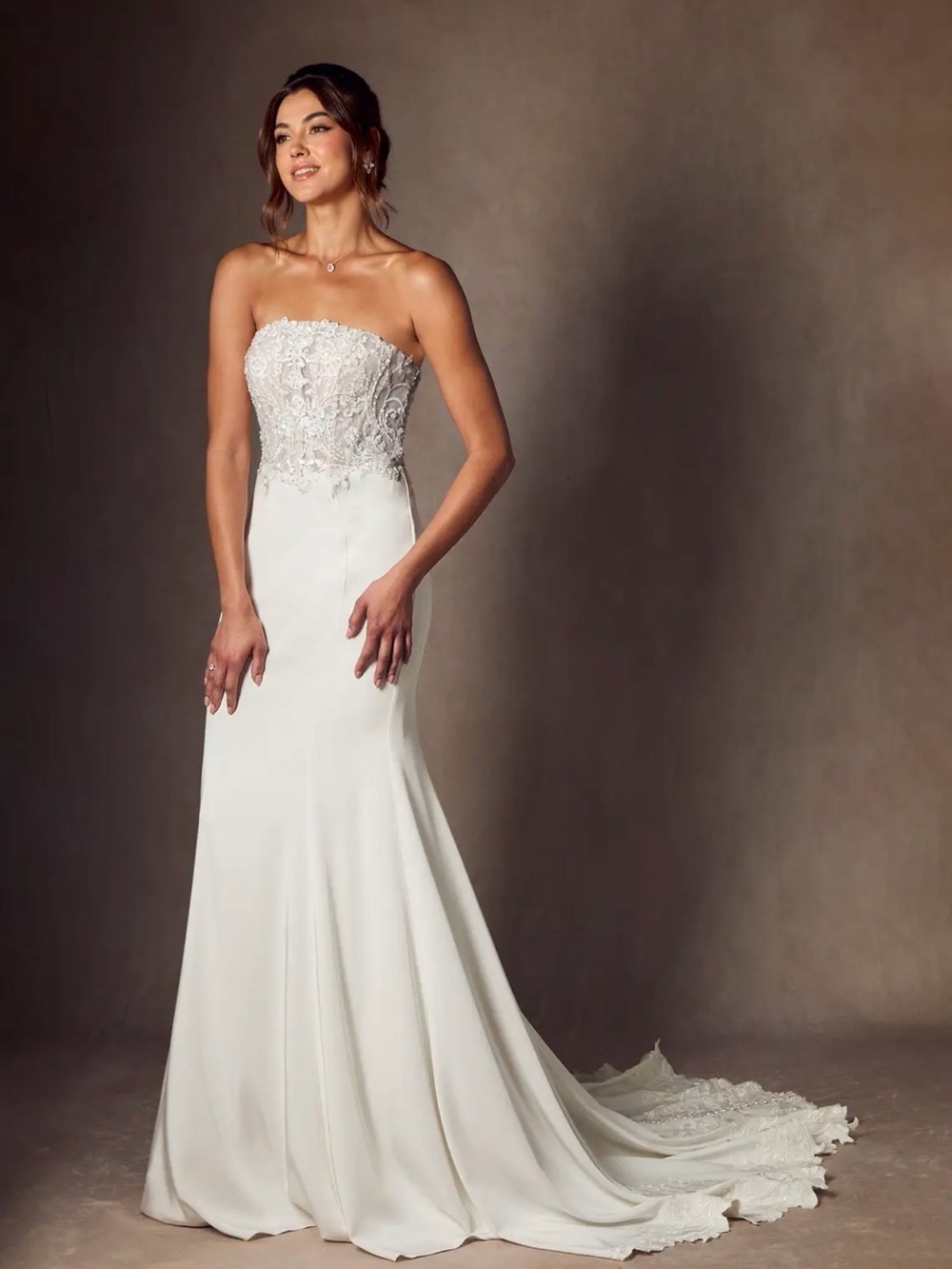 Azazie Strapless White Lace Wedding Dress